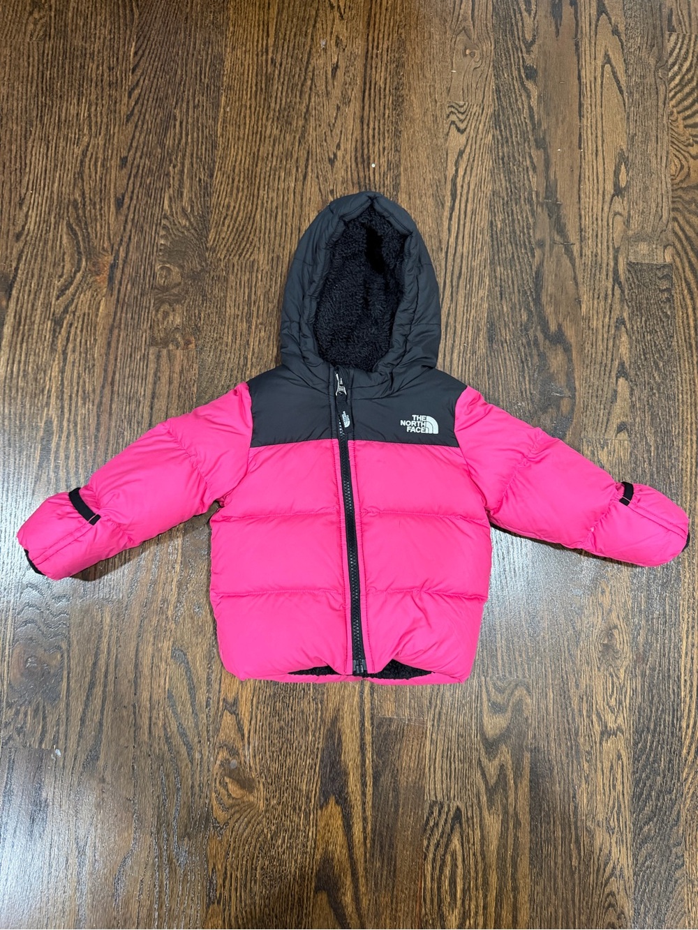The North Face Toddler 12-18 Months Pink and Black Puffer Jacket with Hood